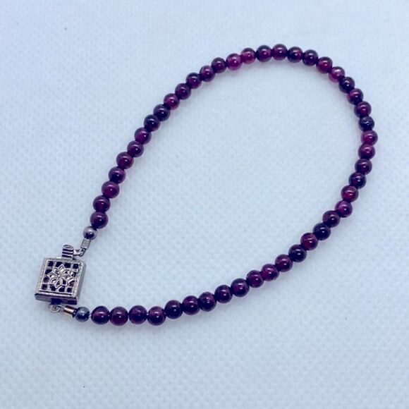 💛 925 3mm Garnet Bead Bracelet - Picture 3 of 5